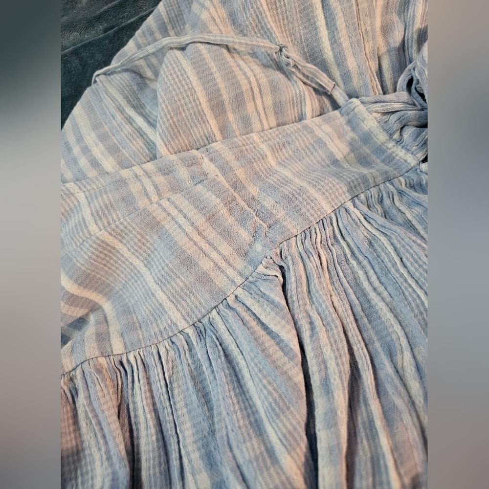American Eagle Outfitters Baby Doll Light Blue Plaid Midi Dress Large - Picture 13 of 16